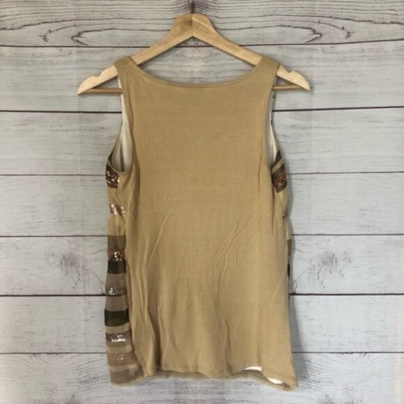 Express Y2K Sequin Striped Brown Tan Tank Top S - Picture 2 of 2